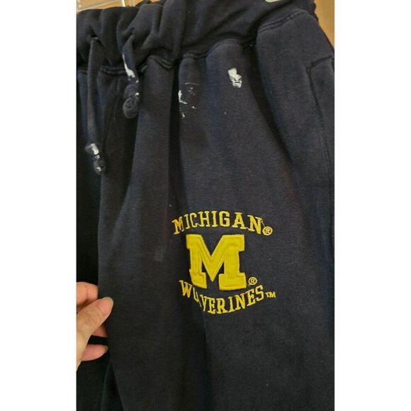 Vintage University Of Michigan Wolverines Sweatpants L Big 10 Navy Blue Distress - Picture 3 of 9